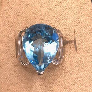 16.00CT Pear Shape Blue Topaz Rhodium Over Sterling Silver Solitaire Ring